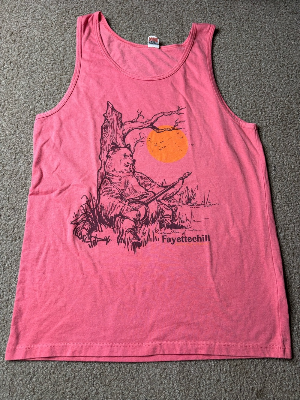 Fayettechill Pink Graphic Tank Top with Orange Sun